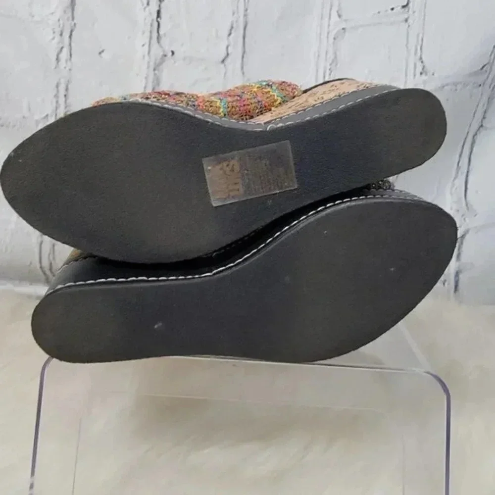 Muk Luks Womens Payton‎ Platform Wedge Sandal Boho Slip On Woven Peep Toe Sz 10